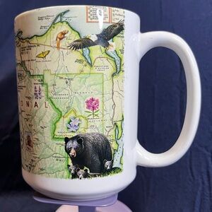 NWT Olympia National Park Collectors White Mug with Park Map. Olympia Washington